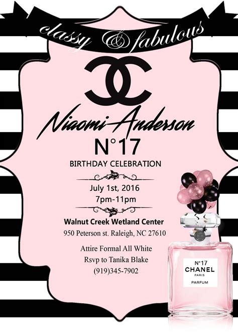 chanel birthday invitation|chanel themed invitation ideas.